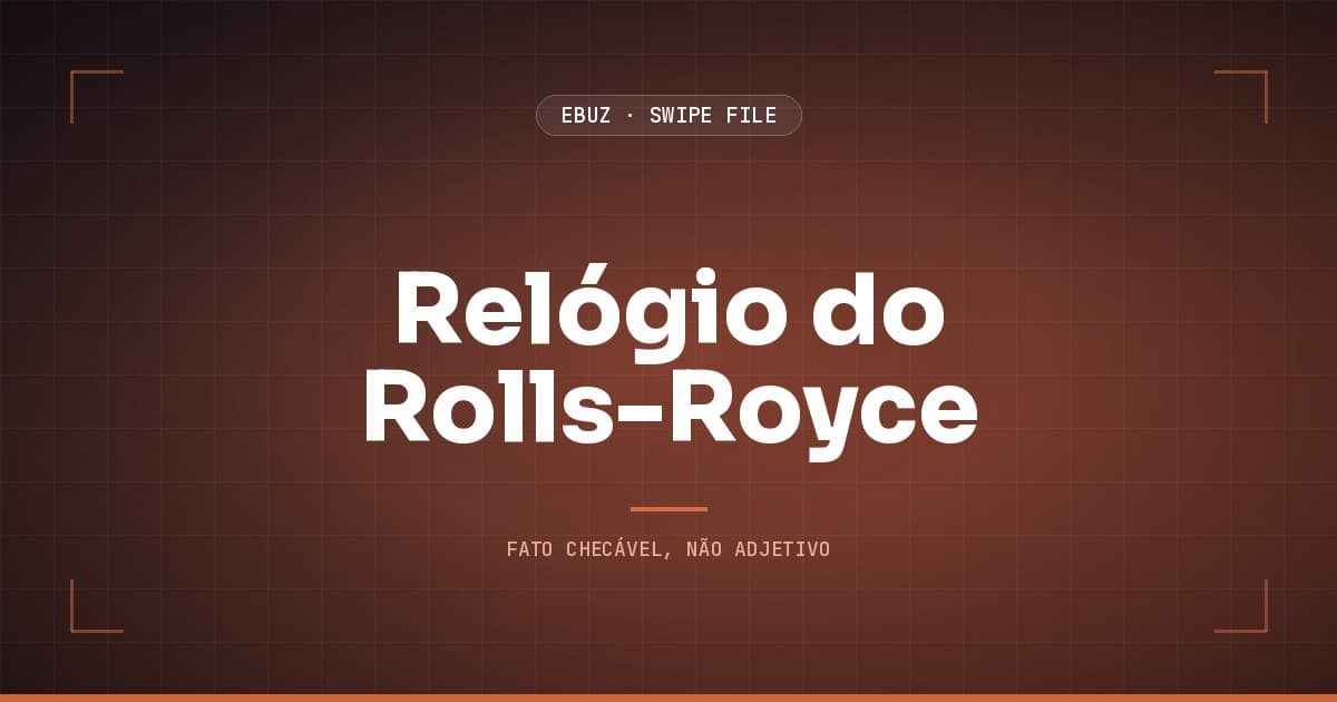Capa do artigo sobre Relógio do Rolls-Royce, do Swipe File da eBuz